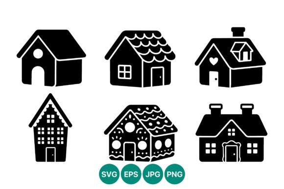 Black White House Icon Set Vector Graphics