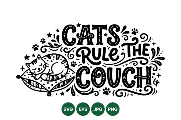 Cats Rule the Couch SVG Graphics for Illustrations & Digital Products