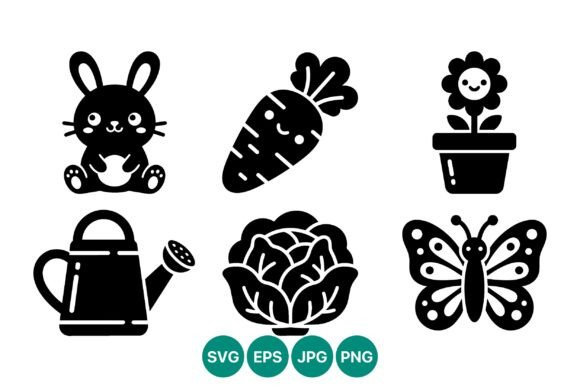 Cute Bunny Carrot Butterfly Vector Art Graphics & Illustrations