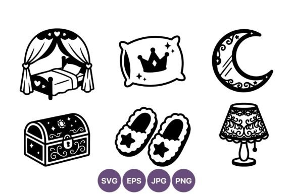 Princess Bedroom Vector Elements Black Graphics